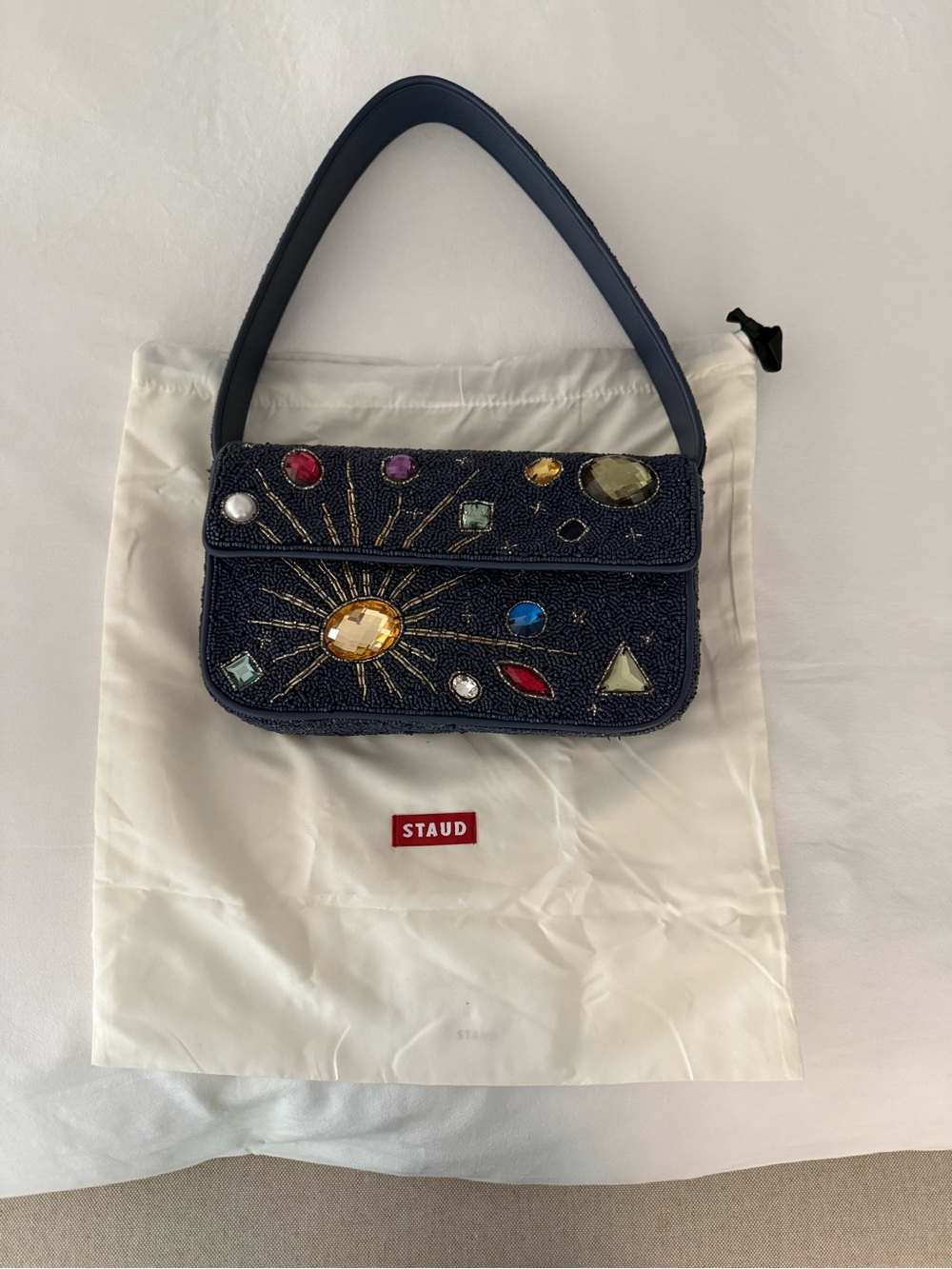 STAUD Navy Beaded Tommy Bag